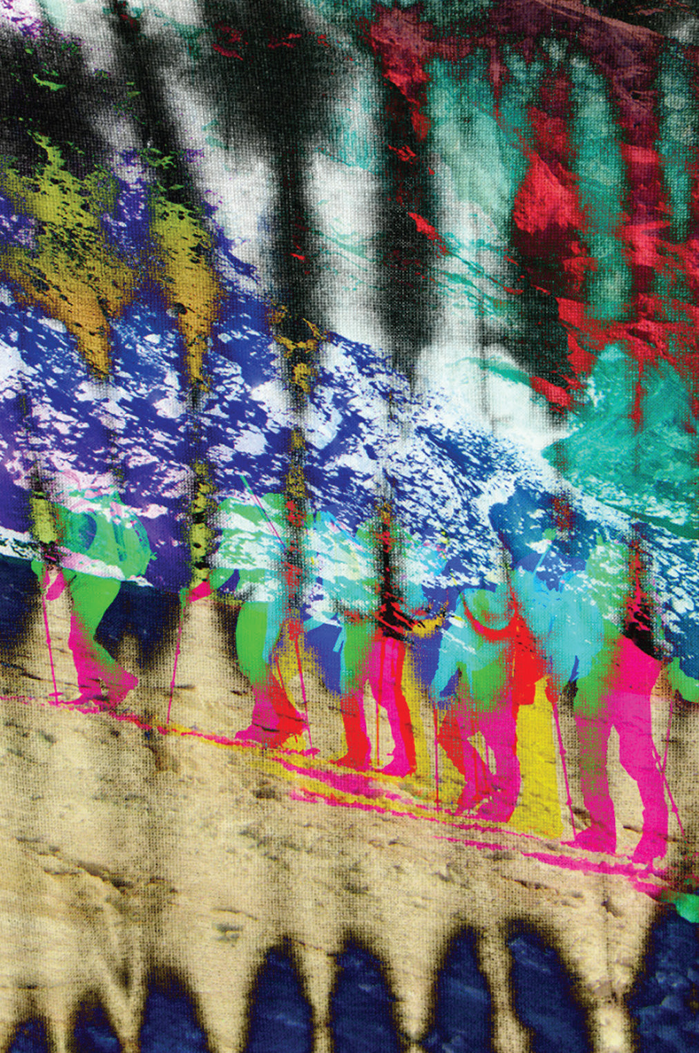Colorful tie-dye pattern with abstract shapes and colors